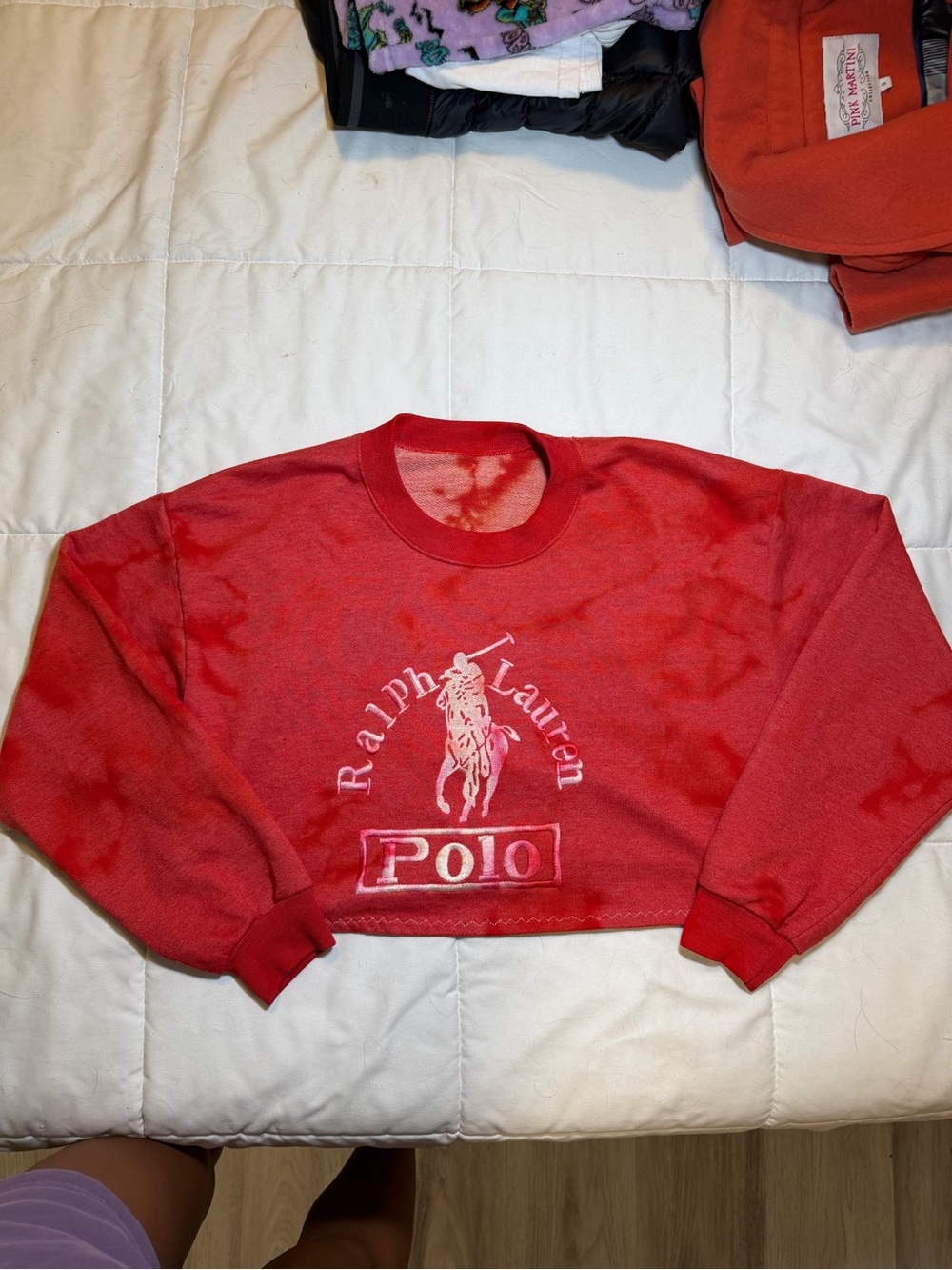 Ralph Lauren Red Tie-Dye Cropped Polo Crewneck Sweatshirt